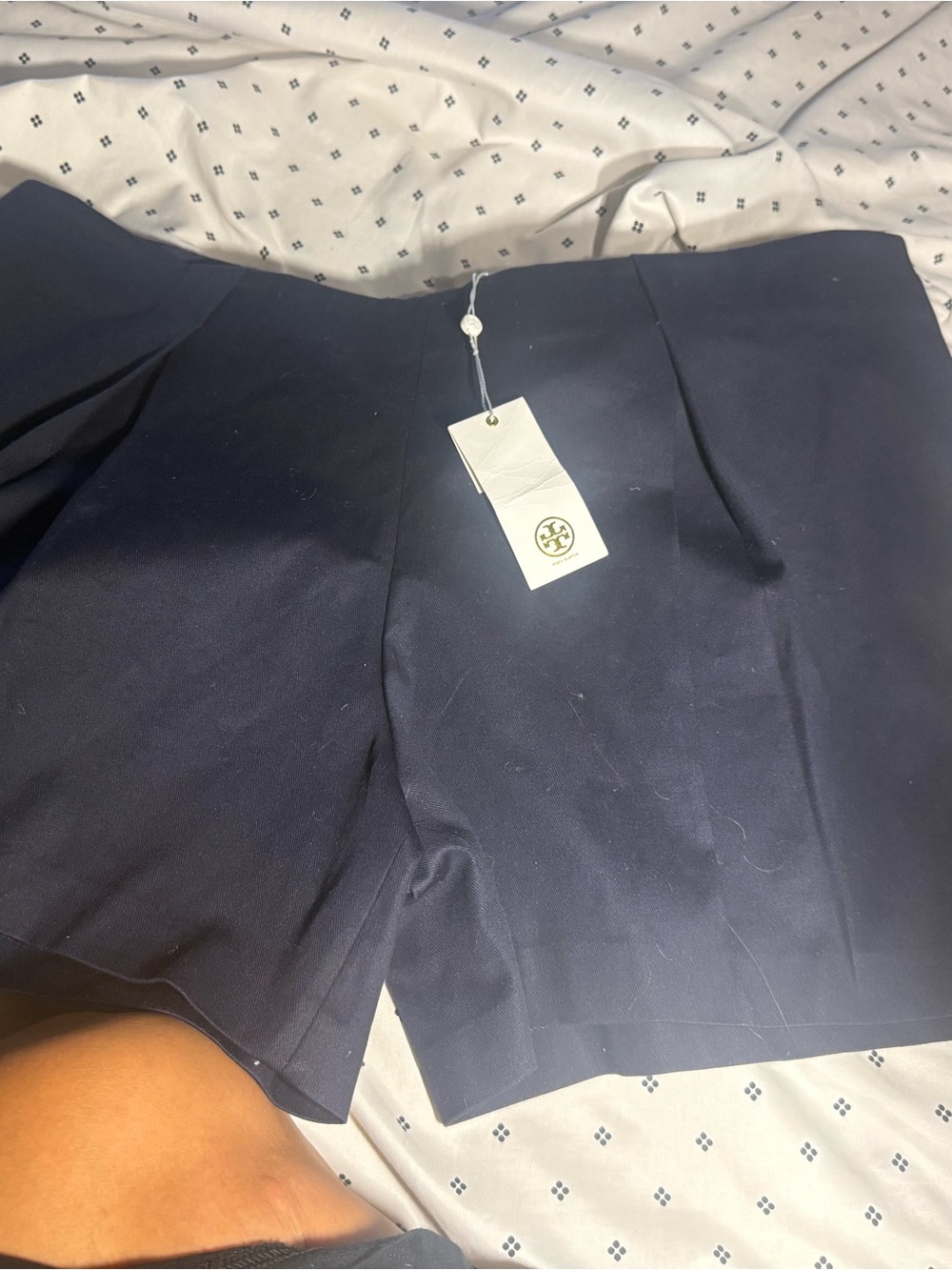 Tory Burch Navy High-Rise Sculpted Shorts